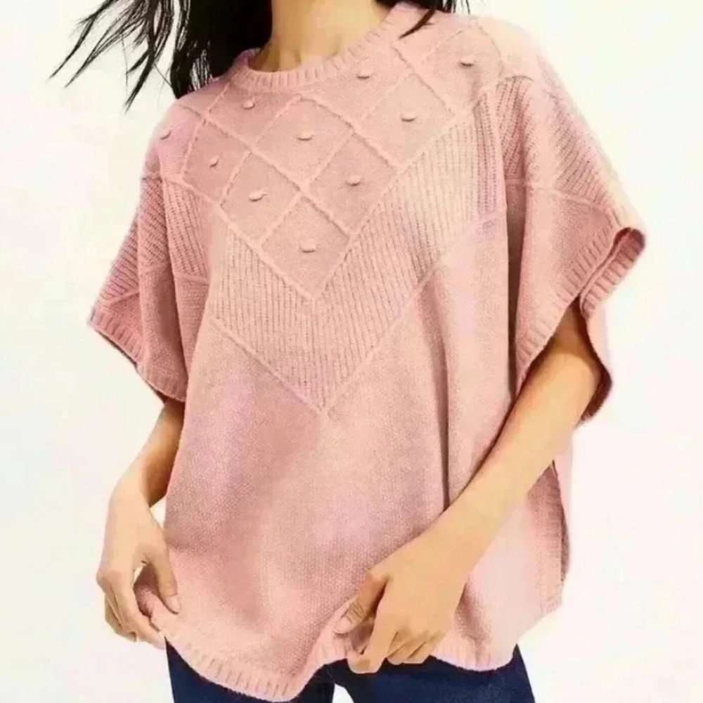 LOFT Poncho Sweater Textured Blush Pink SIZE XS/S Acrylic Nylon Wool